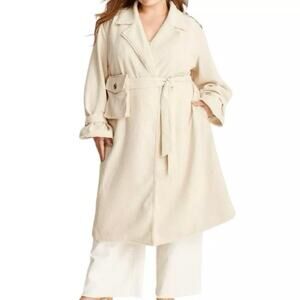 Future Collective Collab NWT Neutral Beige  Fringe Trench Coat 2x